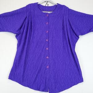 Riccardo E Barone Purple Crinkle Tunic Top Button Women 22 Dolman Short Sleeve